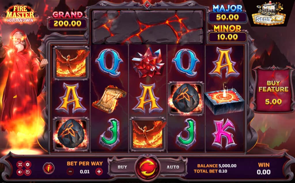 ตัวอย่างสล็อต Fire Master Hold And Win
